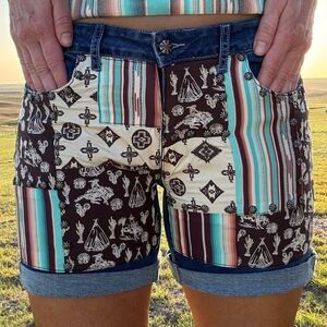 Patchwork Patterned Women Shorts